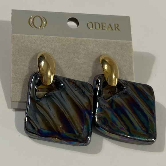 NWT ODEAR Gold and Iridescent Earrings - Picture 1 of 3